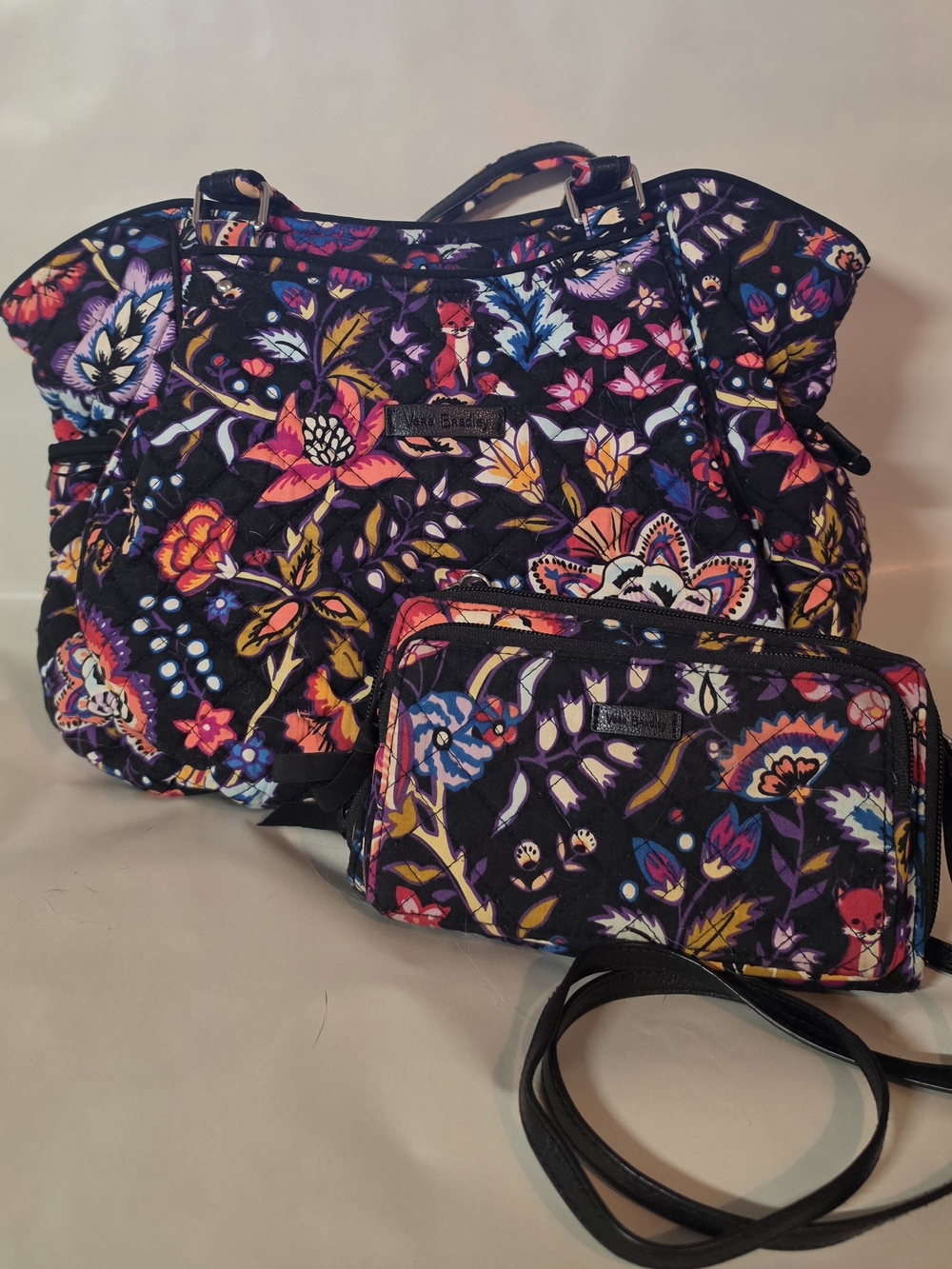 Vera Bradley Iconic Glenna Foxwood Meadow Bag + Matching Wallet Crossbody